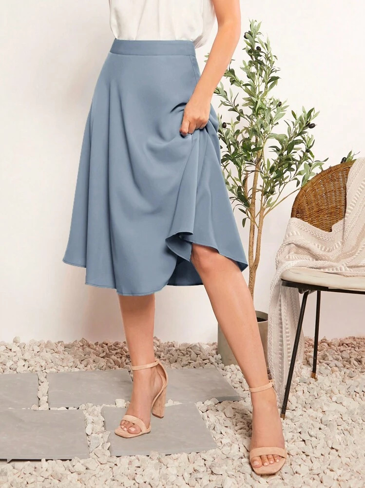SHEIN LUNE Solid Flare Skirt | SHEIN