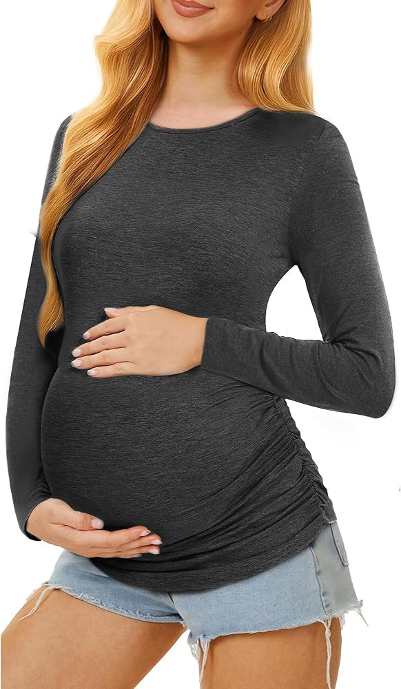 Maternity Shirts Long Sleeve Pregnancy Top for Women with Crew Neck Casual Tee Shirts | Amazon (US)