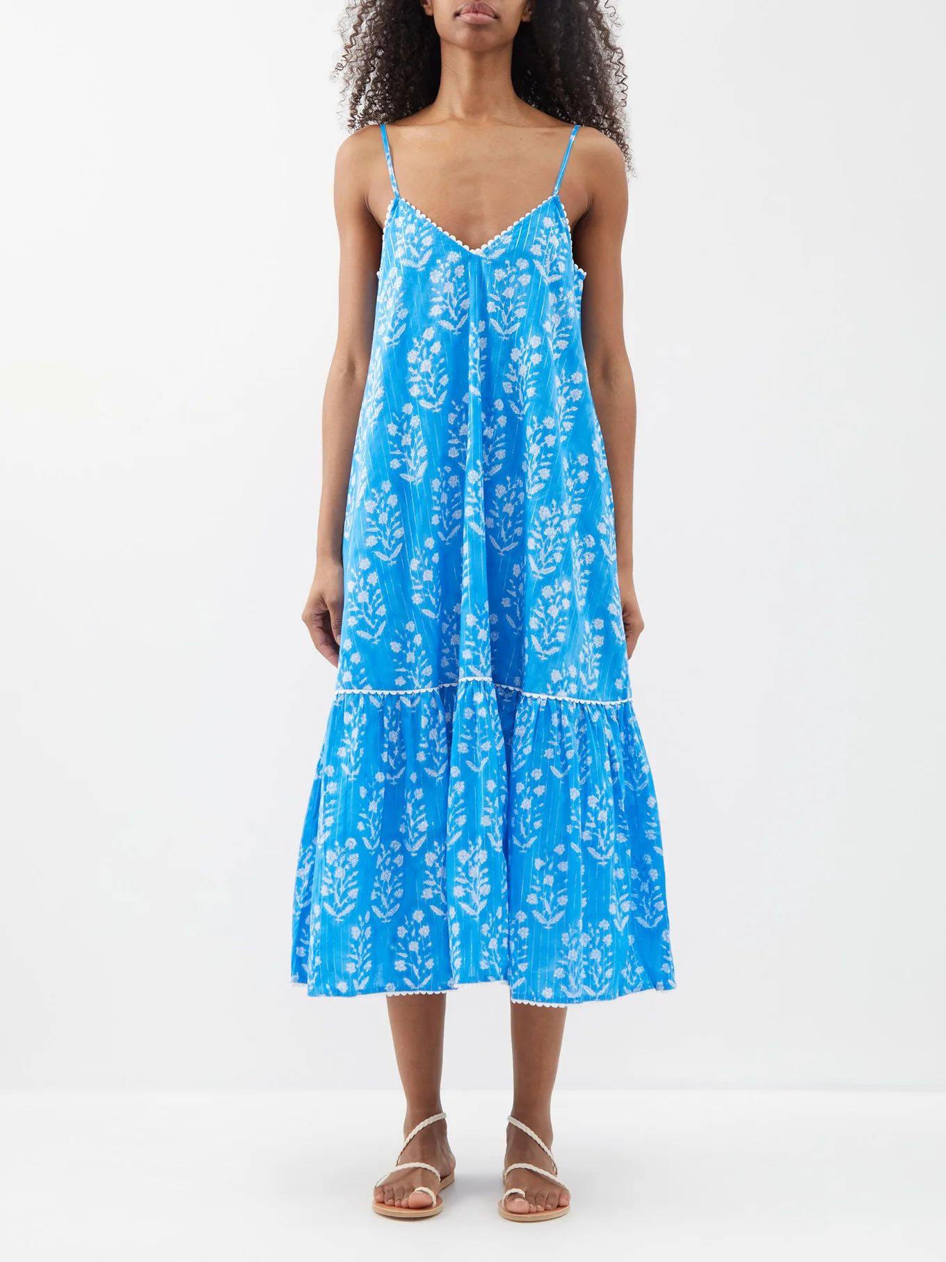 Scallop-trimmed floral-print cotton midi dress | Juliet Dunn | Matches (US)