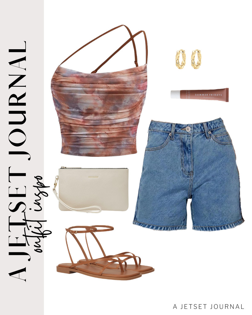 This combination of a brown tie-dye ruched top and denim shorts is another chic outfit to try. It goes well with these ankle-strap flats from DIFEMA and the DORIS&JACKY wristlet clutch. Summer Fridays Lip Butter Balm is an awesome way to finish the look.

#LTKSeasonal #LTKSaleAlert #LTKTravel
 

 
