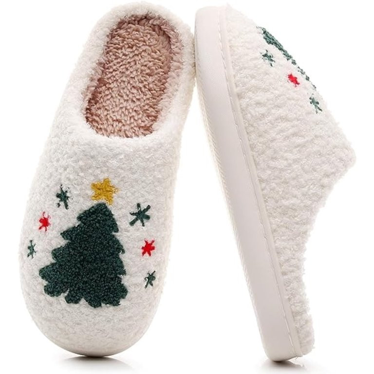 BERANMEY Christmas Reindeer Slippers for Womens Mens Plush Warm Santa Claus Slippers Fuzzy House ... | Walmart (US)