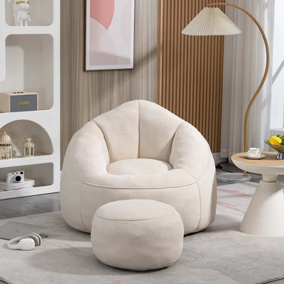 Armrest Beige Bean Bag Chairs for Adults with Ottoman, Memory Foam Bean Bag Chairs with Super Fiber | Target