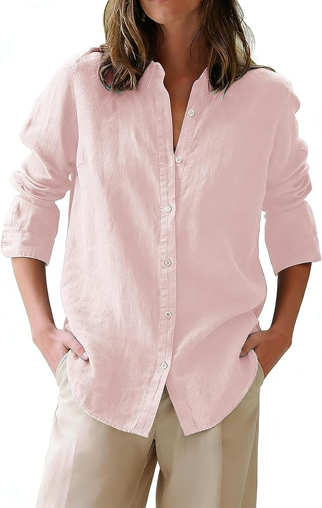 siliteelon Button Down Shirts for Women Oxford Shirt Cotton Dress Shirts Collared Long Sleeve Wri... | Amazon (US)