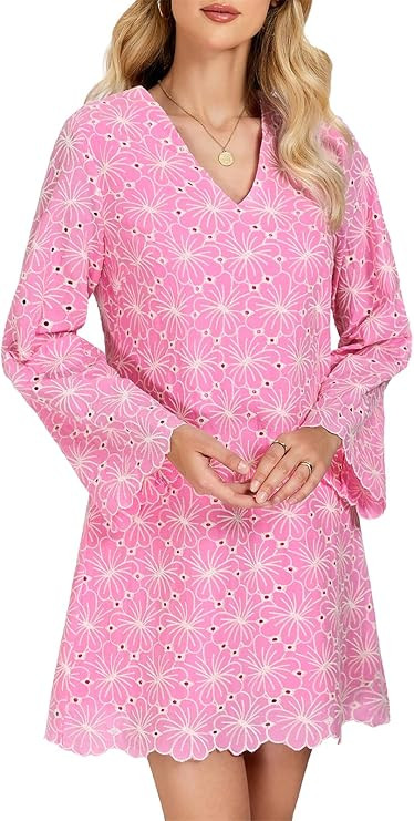 EZAPINE Women Floral Lace Dress V Neck Bell Long Sleeve Embroidered Dress Elegant Dresses for Wed... | Amazon (US)