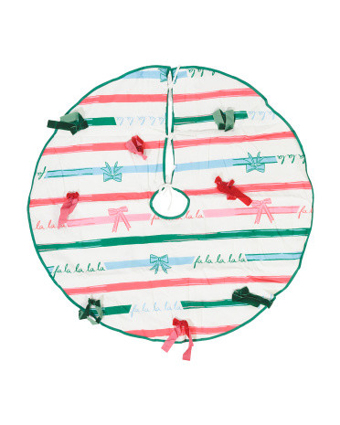 52in Riley Ribbons Faux Linen Tree Skirt With Velvet Bows | TJ Maxx