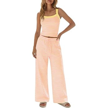 SENSERISE Womens Striped Lounge Set Loungewear | 2 Piece Outfits, Spaghetti Strap Tank Top, Wide ... | Amazon (US)