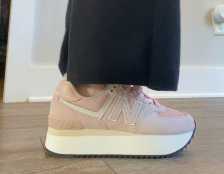 New Balance platform sneakers in pink for $90. 

Tennis shoes, trainers, pink shoes, wedge sneaker 

#LTKunder100 #LTKshoecrush #LTKfit