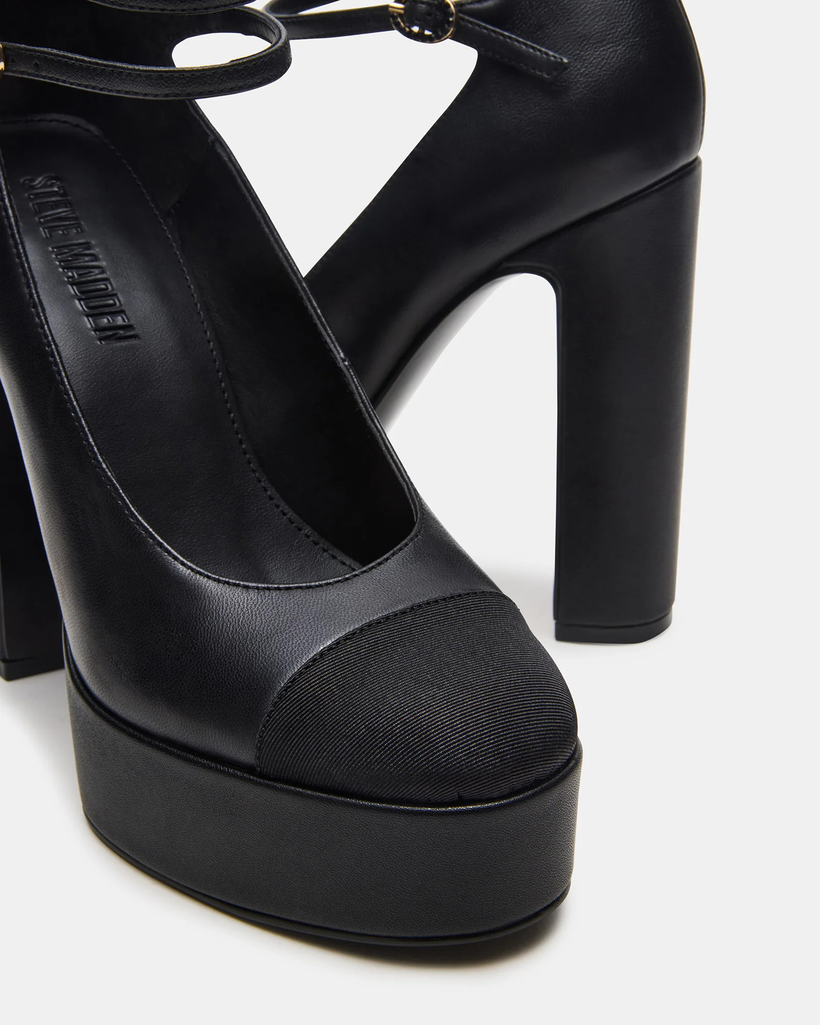 PEYTON Black Leather Block Heel Platform Women's Heel | Steve Madden (US)
