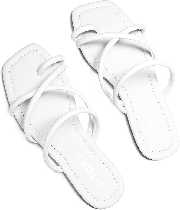 FITORY Women's Slide Sandals Flat Toe Ring Thongs with Cross Strap for Summer Size | Amazon (US)