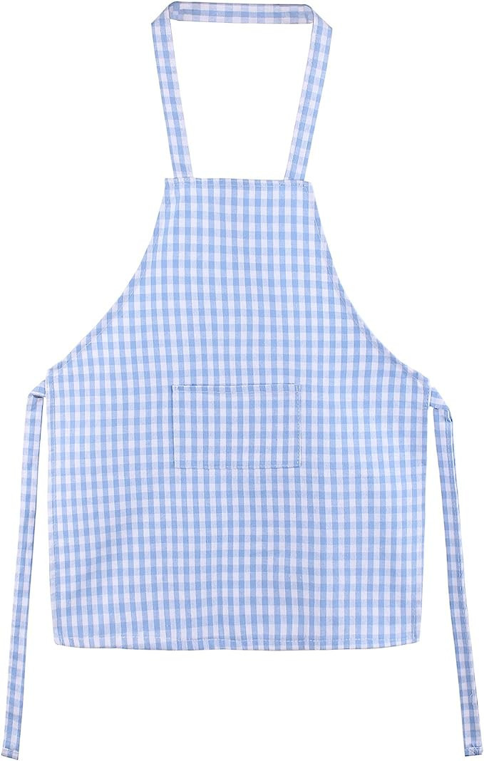 Kids Aprons, Children's Artists Aprons Pure Cotton Gingham Aprons with Pocket and Adjustable Neck... | Amazon (US)