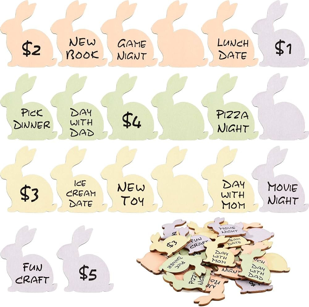 24 Pcs Easter Tokens Reward Egg Fillers Bunny Wood Basket Egg Tokens for Easter Day Party Favors ... | Amazon (US)
