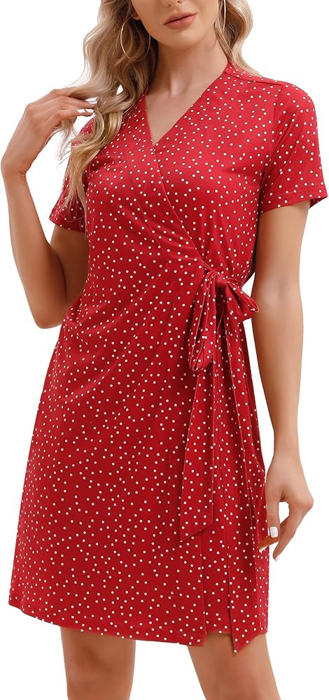 Heathyoga Floral Dress for Women Wrap Dress with Pockets Tie Waist Summer Dress Midi Dress Party Dre | Amazon (US)