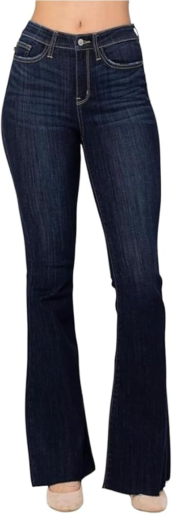 Judy Blue High Rise Raw Hem Flare Jeans (US, Numeric, 9, Regular, Regular, Blue) | Amazon (US)