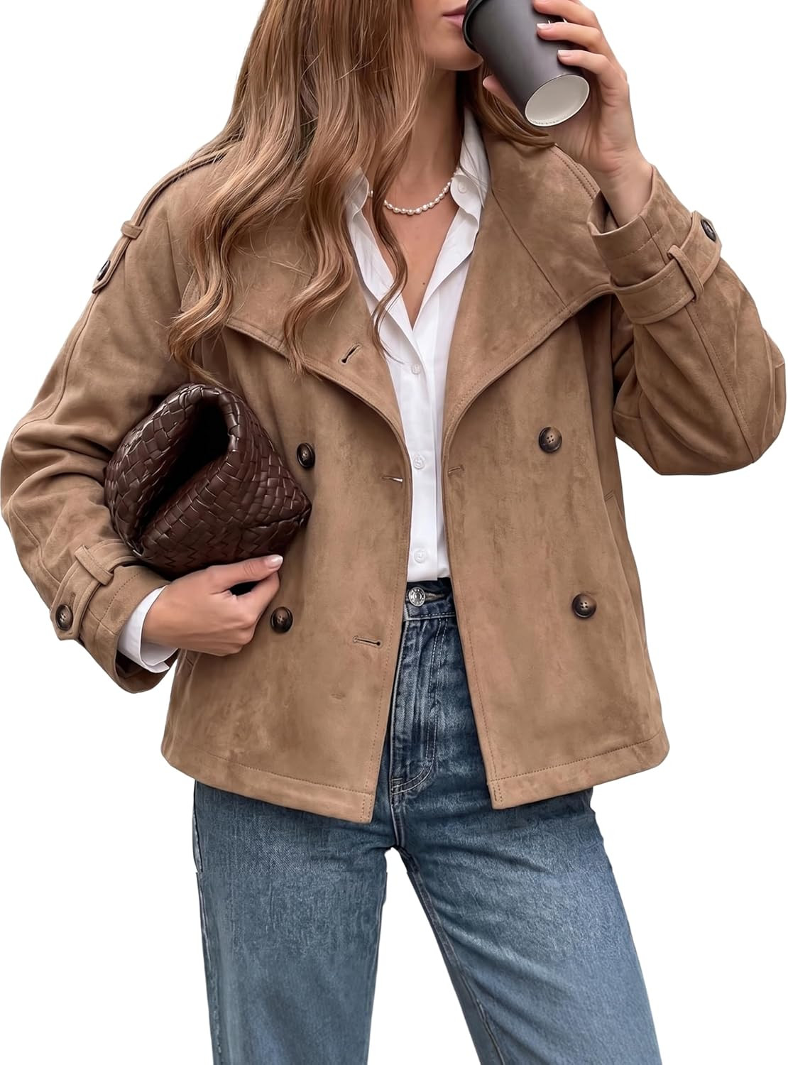 Tanming Women's Faux Suede Jacket Funnel Neck Trench Coat | Amazon (US)