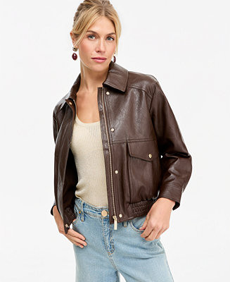 Women's Faux Leather Bomber Jacket | Macy's