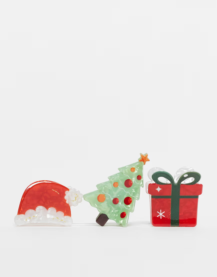 Pack de 3 pinzas para el cabello de varios colores con diseños para Navidad de Accessorize-Multicolor | ASOS (Global)
