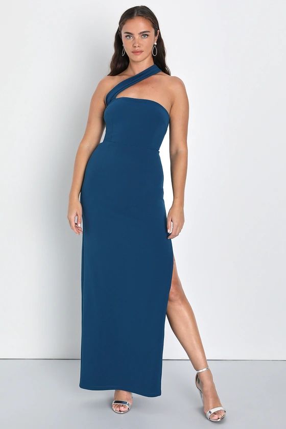 Hold Your Attention Teal Blue One-Shoulder Sleeveless Maxi Dress | Lulus (US)