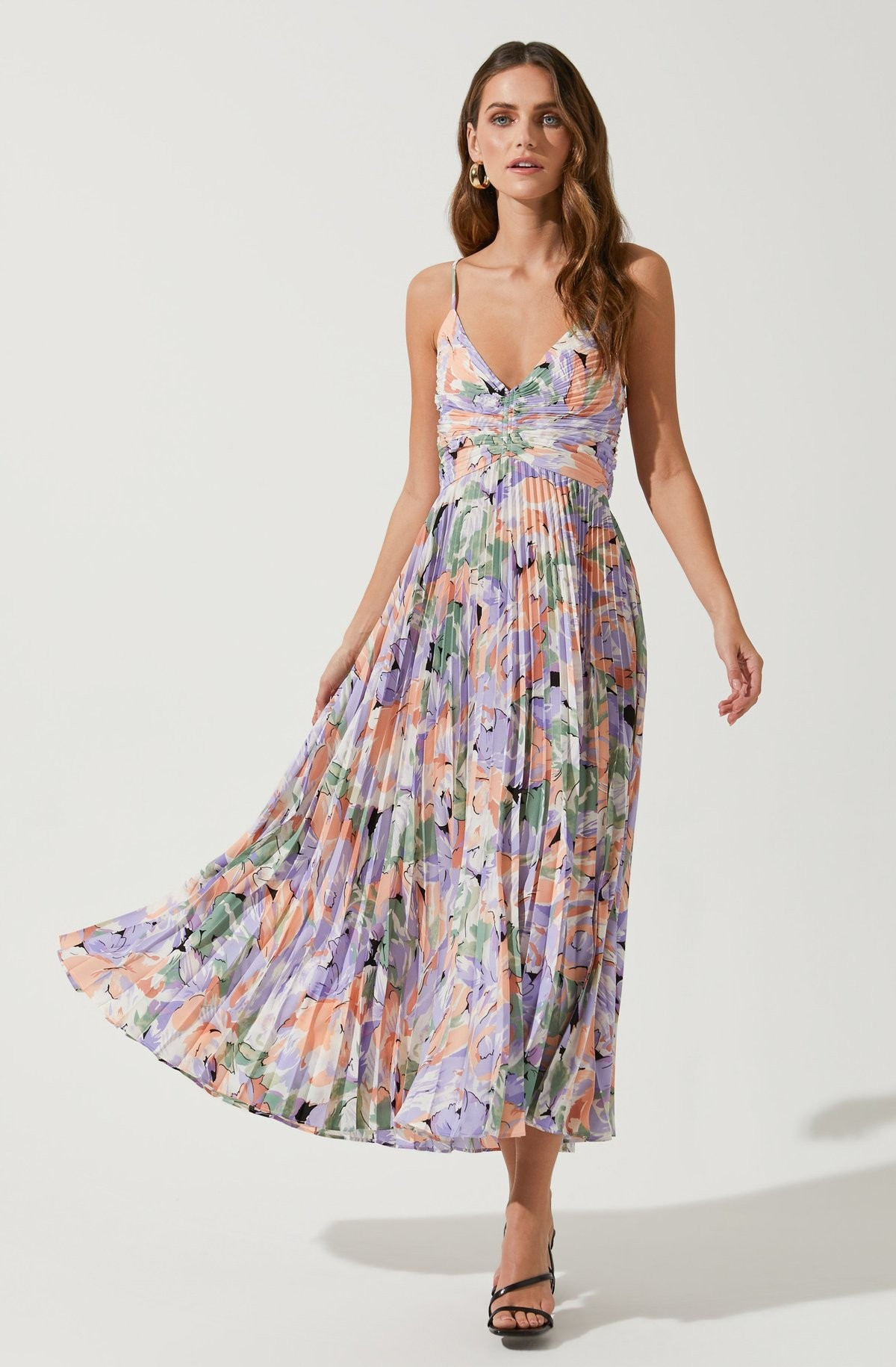 Blythe Floral Plisse Midi Dress - CORAL MULTI / M | ASTR The Label (US)