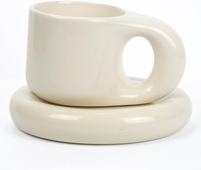 KASI & Co Ceramic Coffee Mug & Saucer Set, Aesthetic Mug with Handle for Office and Home, Microwa... | Amazon (US)