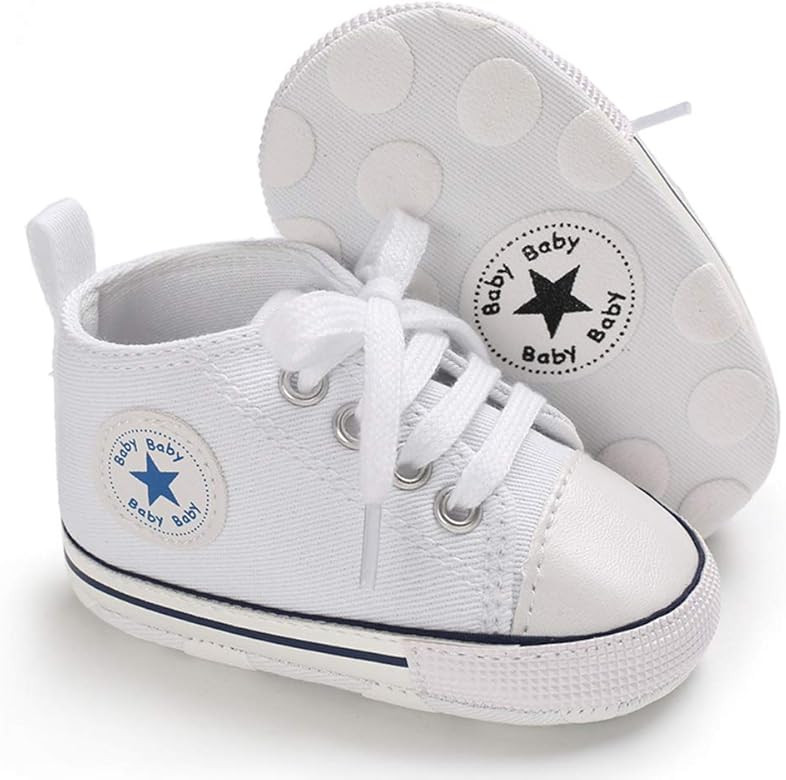 Baby Boys Girls Star High Top Sneaker Soft Anti-Slip Sole Newborn Infant First Walkers Canvas Den... | Amazon (US)