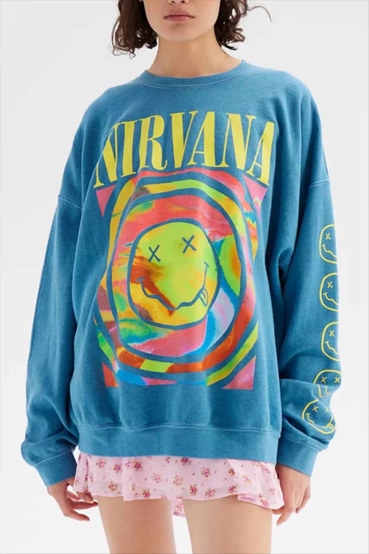 Nirvana Smile Face Overdyed Crew Neck Sweatshirt and T-shirt