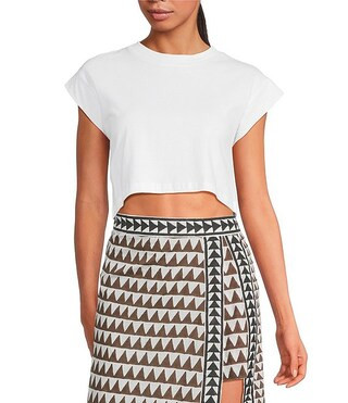 Mo Maya Leo Short Cap Sleeve Crew Neck Crop Tee | Dillard's | Dillard's