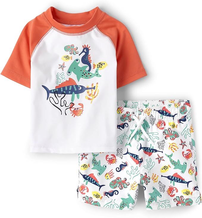 The Children's Place Baby Boys' and Toddler Swim Trunk and Short Sleeve Rashguard 2-Piece Set | Amazon (US)