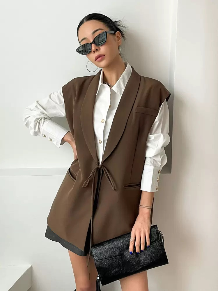 DAZY Chaleco de negocios casual de unicolor con cuello de solapa, ropa de oto\u00f1o | SHEIN Vest | SHEIN