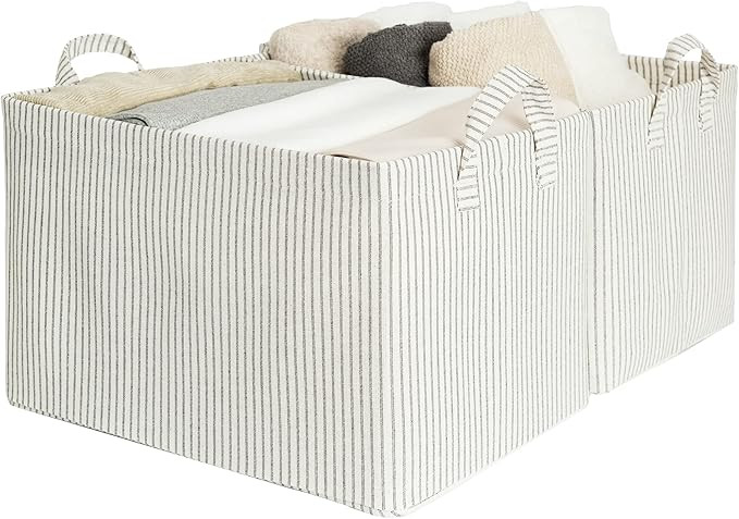 StorageWorks Storage Bins for Shelves with Metal Frame, Storage Bins for Clothes, Nature and Gray... | Amazon (US)