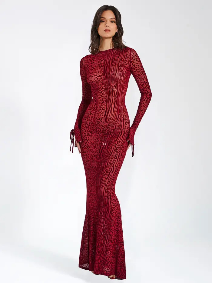 Waylynn Sheer Burnout Velvet Backless Evening Maxi Dress | Nordstrom
