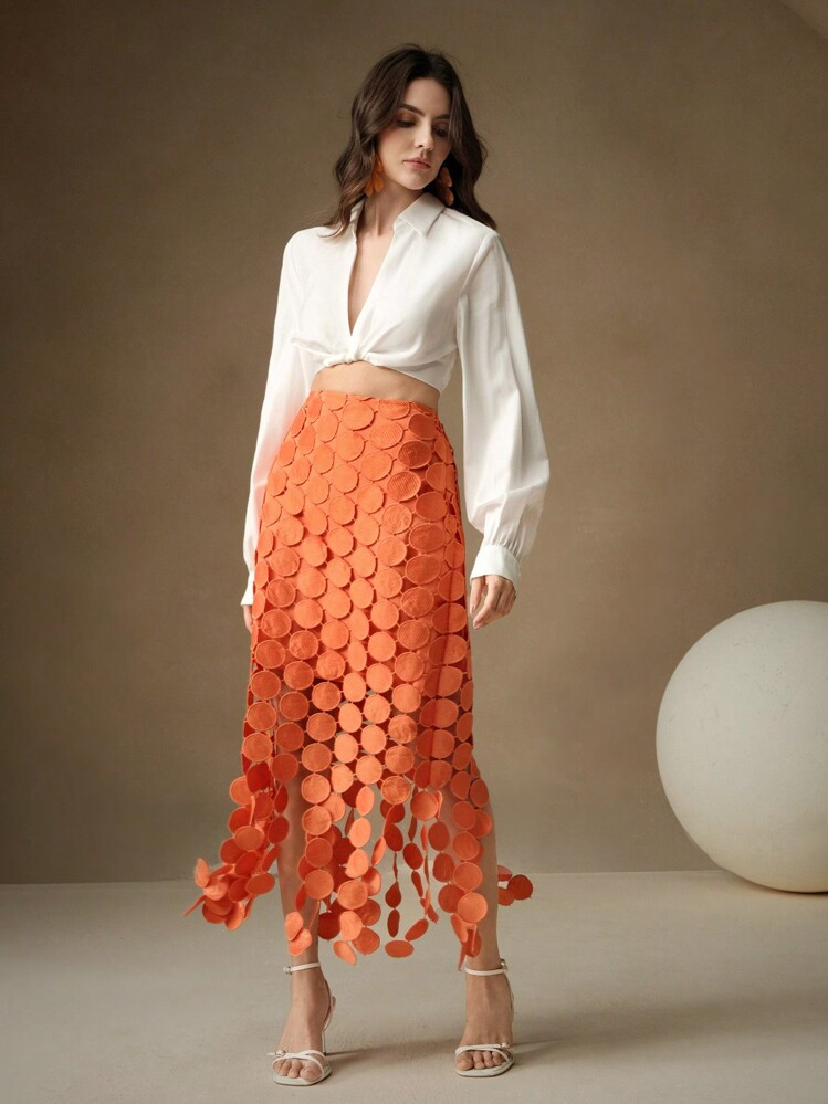 Anewsta Laser Cut Multi Circle Double Layered Skirt Maxi | SHEIN
