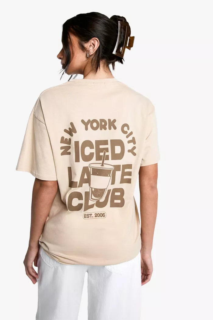 Iced Latte Graphic Oversized T-shirt | Boohoo.com (UK & IE)