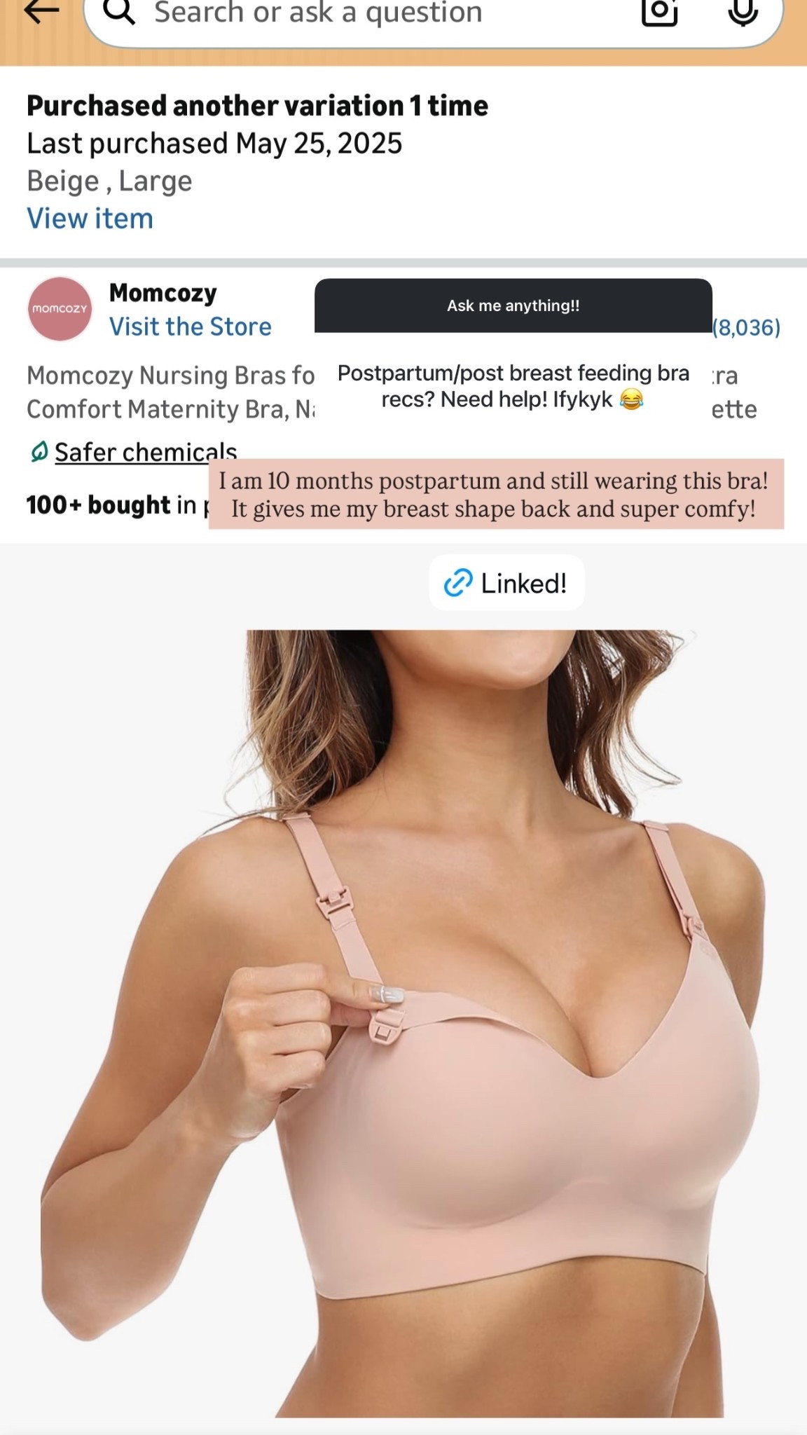 I am 10 months postpartum and still wearing this nursing bra! It gives me my breast shape back and super comfy!