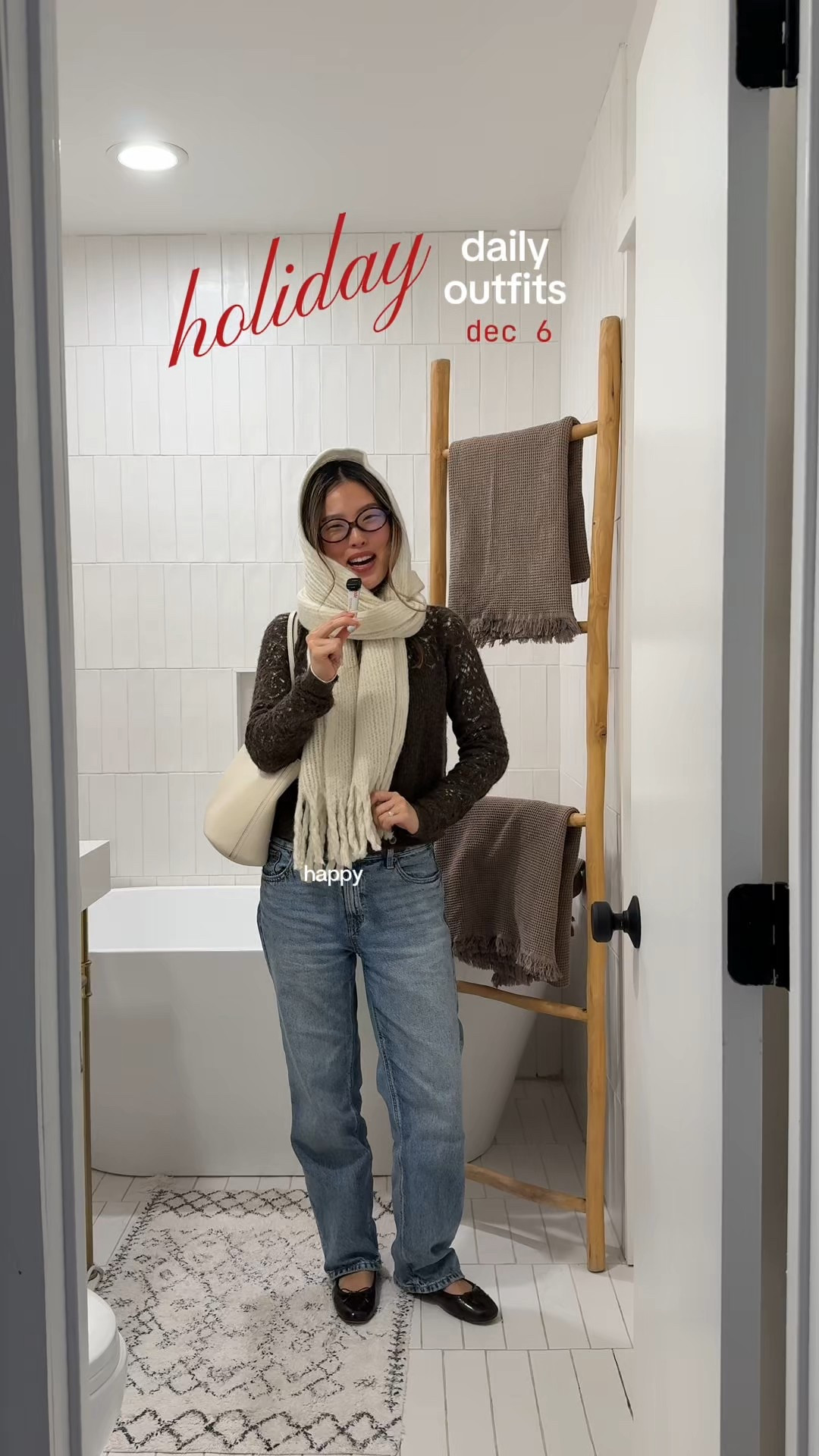 cozy winter outfit of the day! 

the aritzia homestretch long sleeve was such a nice layering piece, thin and lightweight but still kept me warm! absolutely LOVE this cream fringe scarf. 

winter outfits, cabin outfits, winter trio outfits, cozy outfits, holiday outfits, brown winter outfits, mid rise jeans, brown lace cardigan, american eagle jeans, brown ballet flats, ballet flat outfits 


#LTKFindsUnder100 #LTKPetite #LTKootd