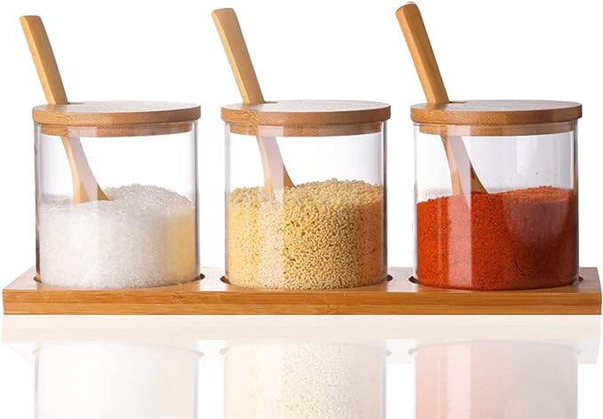 Lawei Set of 3 Condiment Jar with Lids and Spoons - Glass Sugar Bowls Sugar Salt Container Set fo... | Amazon (US)