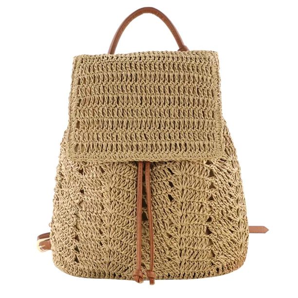 TBOLINE Fashion Straw Shoulders Backpack Hand-Woven Women Beach Bucket Bag (Brown) | Walmart (US)