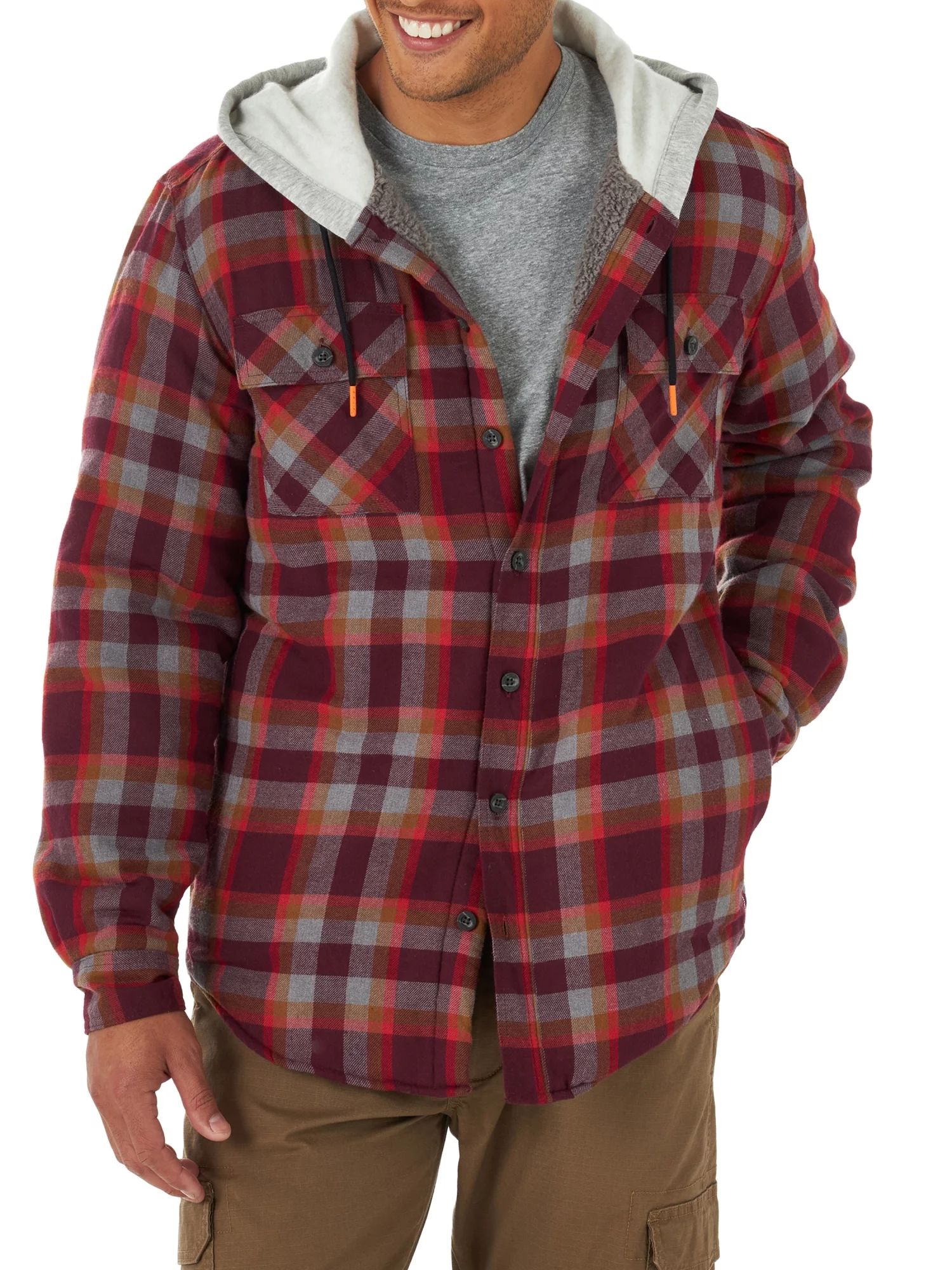 Wrangler Men's Sherpa Lined Flannel with Knit Hoodie | Walmart (US)