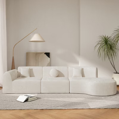 140" Modern Curved Sectional Sofa, 3-Piece Modular Couch with Chaise, Compressed Sponge Construction, Fully Assembled, Beige - ModernLuxe | Target