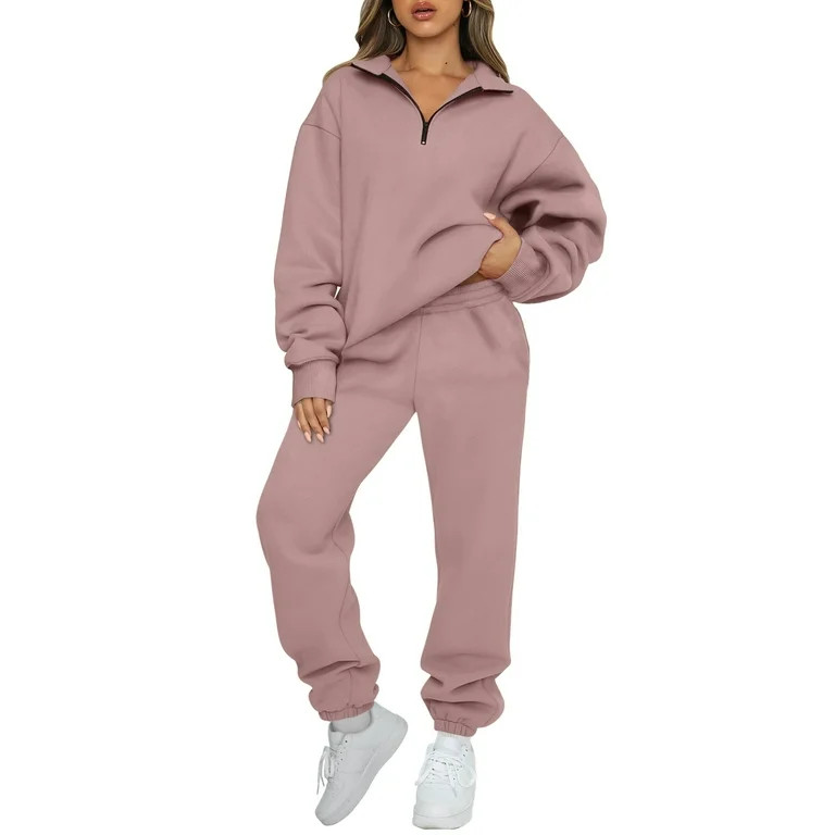 SUNBS Women's Sweatsuits 2 Piece Outfits Long Sleeve Half Zip Pullover and Baggy Sweatpants with ... | Walmart (US)