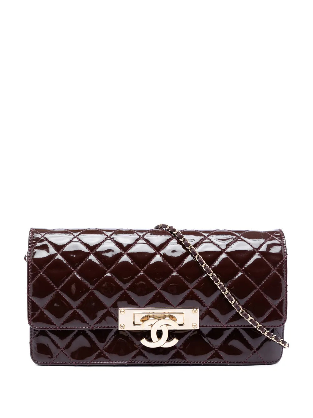 CHANEL Pre-Owned 2014-2015 Quilted Patent Golden Class East West Wallet on Chain crossbody bag - Red | Farfetch Global