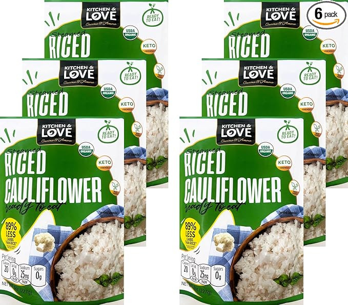 Kitchen & Love Organic Riced Cauliflower 8 oz (6 Pack) | Low Carb, Low Calorie, Healthy Rice Alte... | Amazon (US)