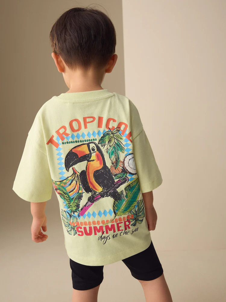 Light Yellow Tropical Summer Short Sleeve T-Shirt and Cycling Shorts Set (3mths-7yrs) | Next US