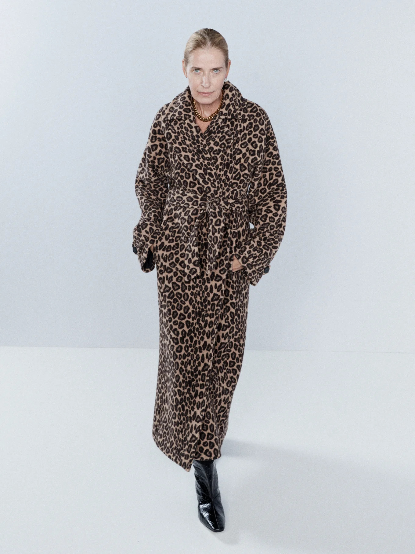 Oversized belted leopard jacquard wool coat | Matches (US)