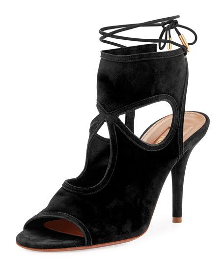 Aquazzura Sexy Thing Suede 85mm Sandal, Black | Neiman Marcus