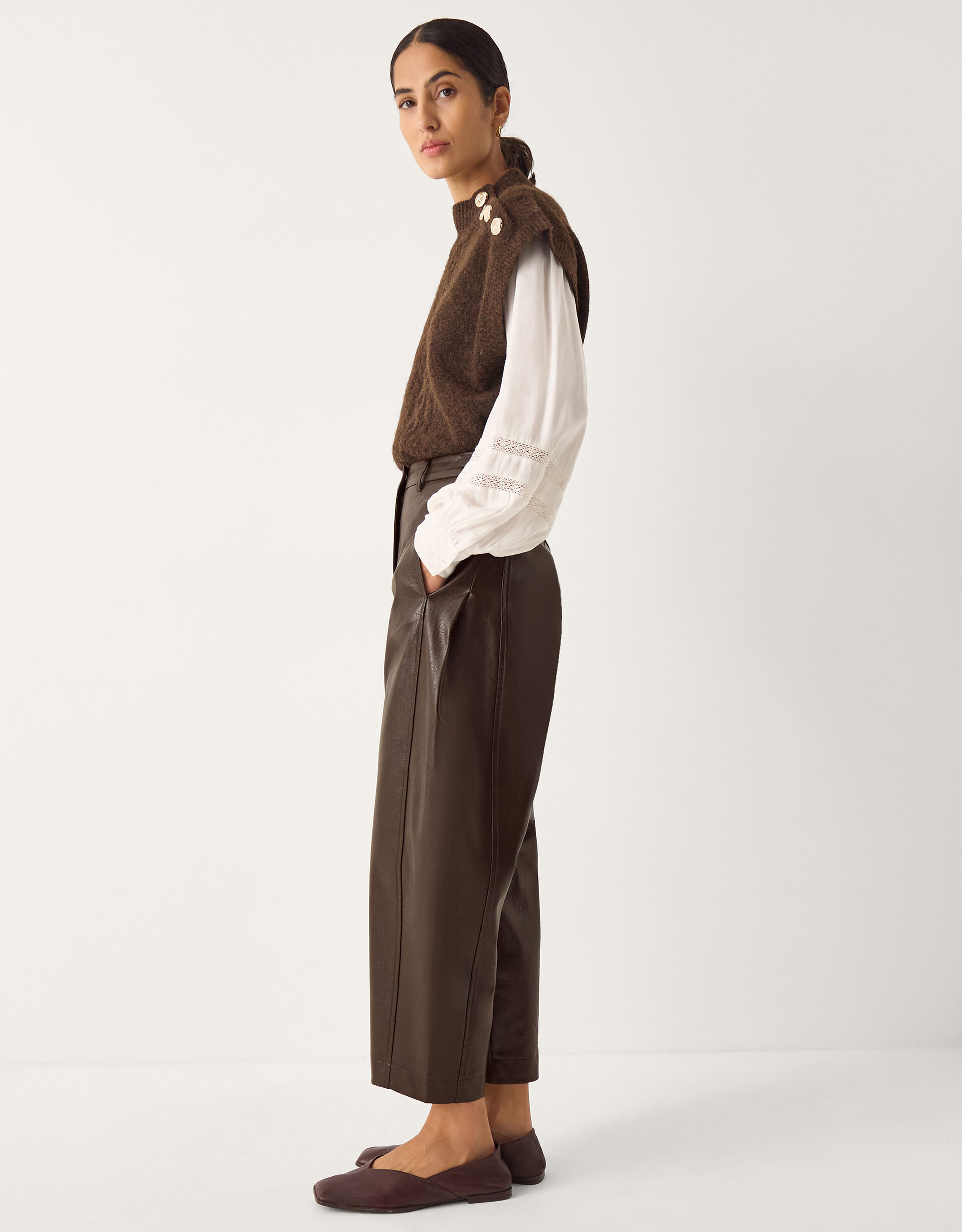 Tara Faux Leather Barrel Trousers Brown | Monsoon (UK)