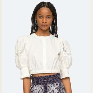 Sea New York Puff Sleeve Thora Thread Pull Button Down Cream Top | Poshmark