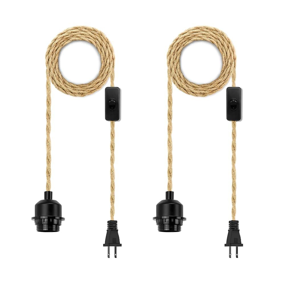 2Pack Plug in Pendant Light Cord, Farmhouse Hanging Lights with Plug in Cord, 15FT Hemp Rope Plug... | Amazon (US)