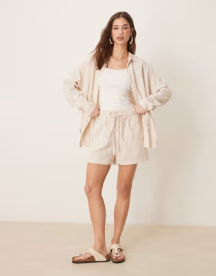 ASOS DESIGN linen mix pull on shorts in stone - part of a set | ASOS | ASOS (Global)