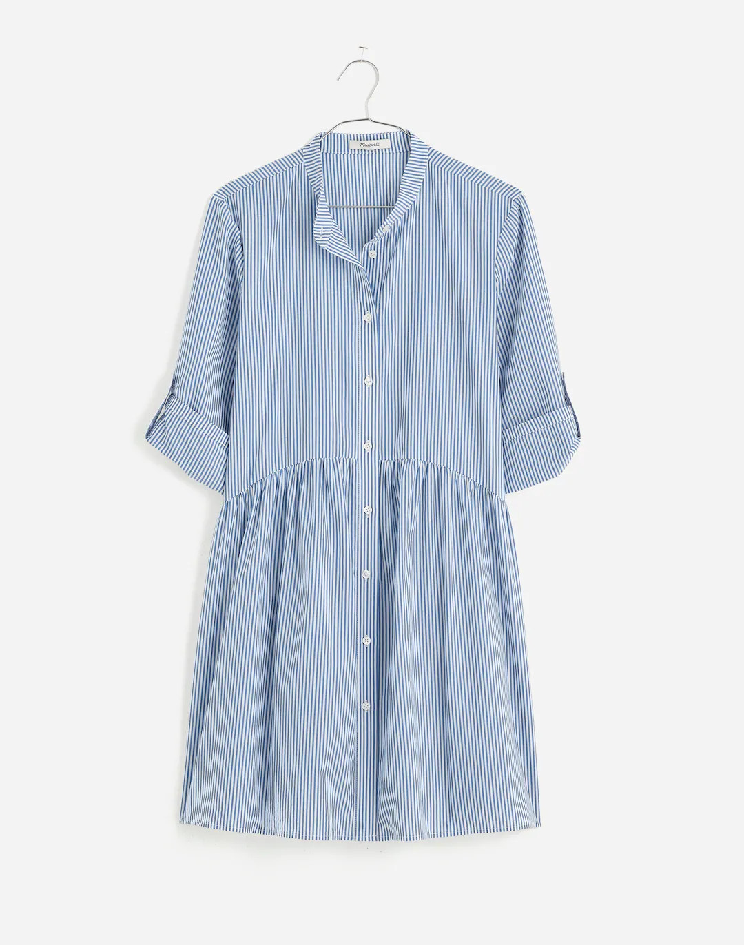 Button-Front Gathered Mini Dress in Stripe Poplin | Madewell