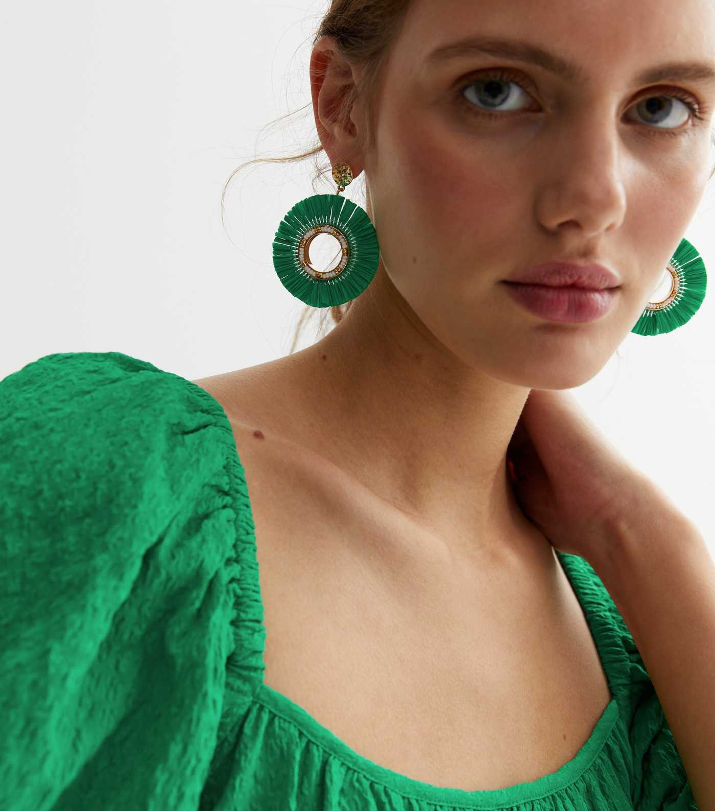 Green Fan Doorknocker Earrings | New Look | New Look (UK)